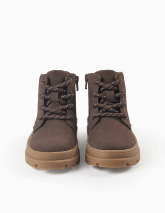 Suedette mountain boots with laces for baby boys, dark brown