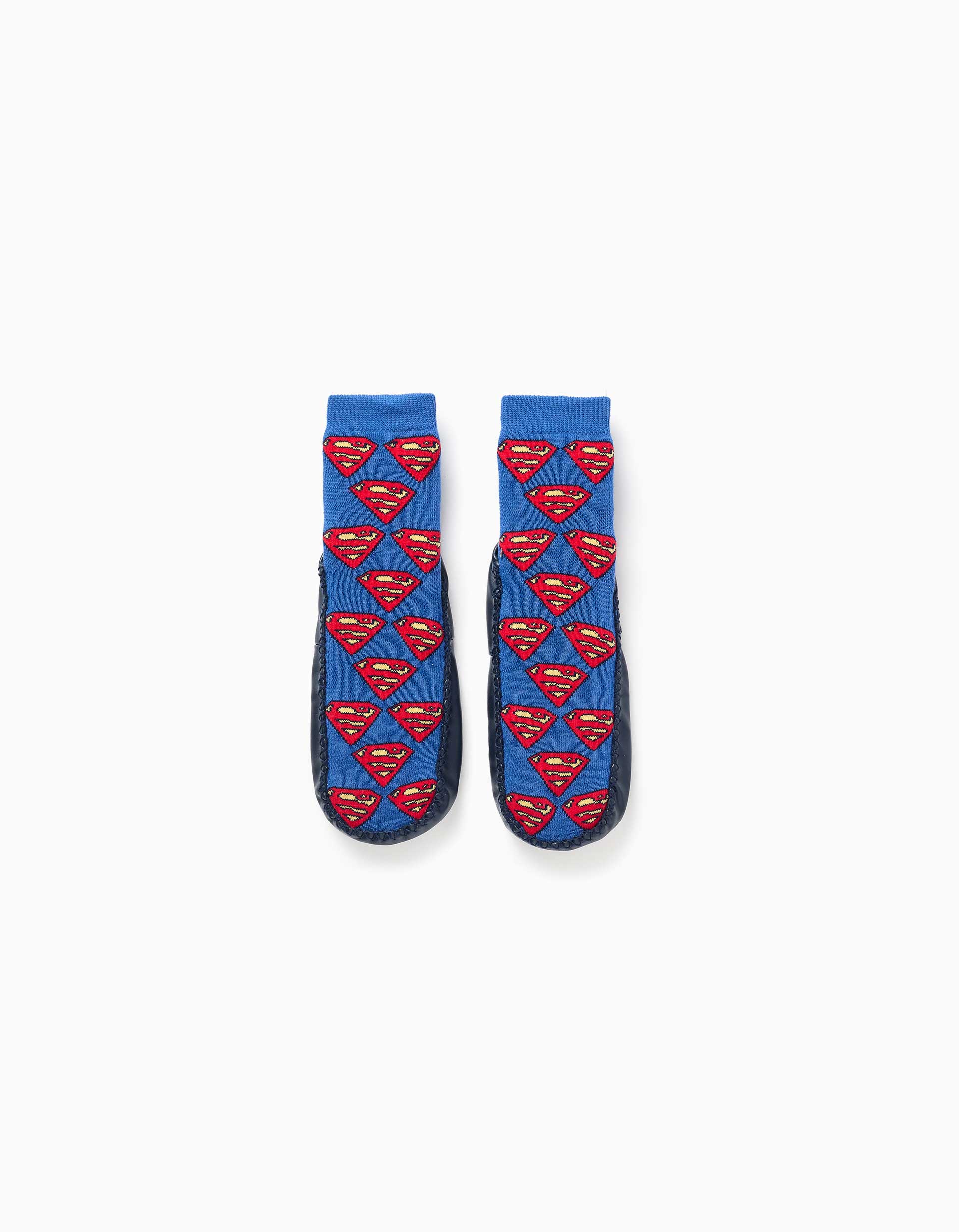 Chaussettes-chaussons antidérapantes Superman pour bébé et garçon, bleu