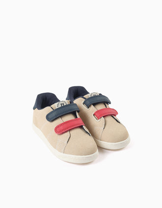 Baskets avec brides à scratch pour bébé garçon, beige/bleu/rouge