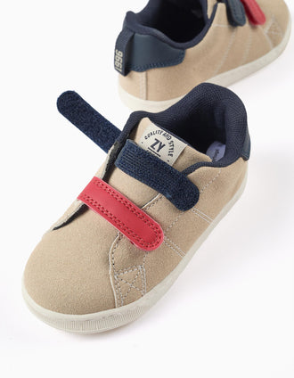 Baskets avec brides à scratch pour bébé garçon, beige/bleu/rouge
