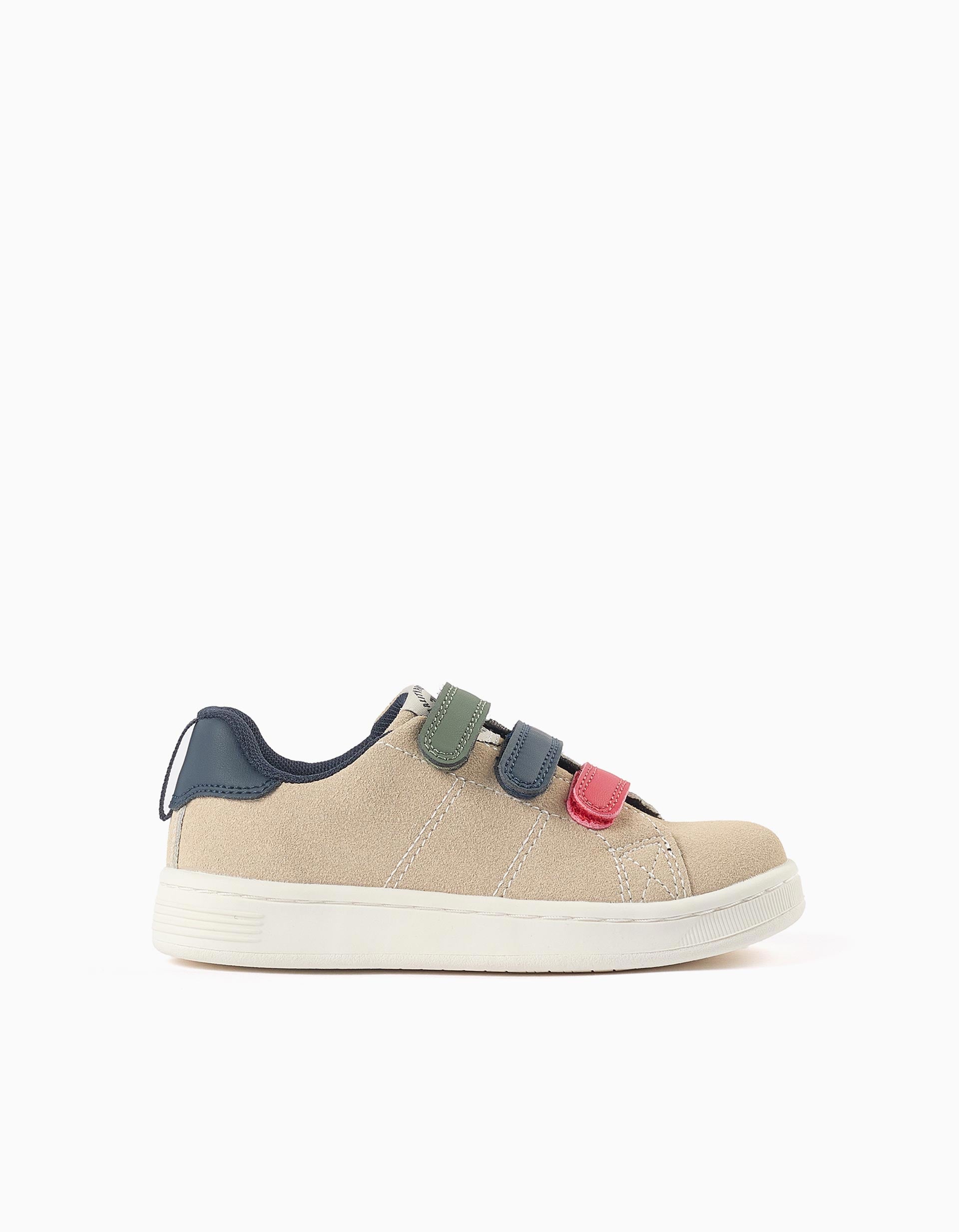 Trainers with touch-fastening straps for boys, beige/blue/red/green