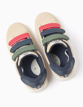 Trainers with touch-fastening straps for boys, beige/blue/red/green