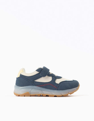Light-up trainers with non-slip sole for boys, blue/beige/yellow