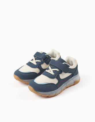 Light-up trainers with non-slip sole for boys, blue/beige/yellow