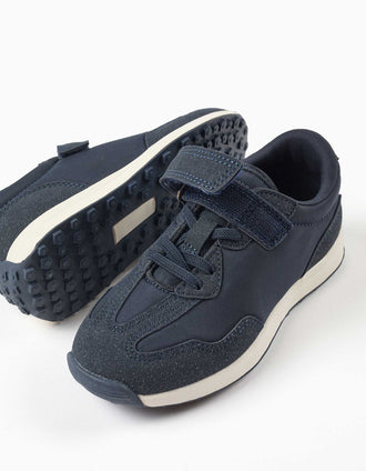 Baskets bi-matière avec semelle antidérapante pour garçon, bleu foncé