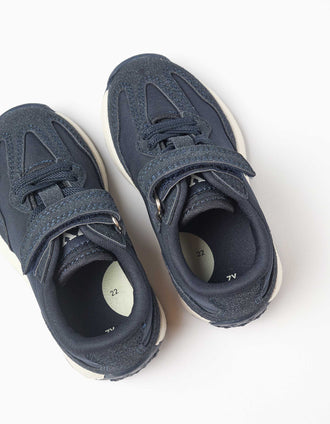 Baskets bi-matière avec semelle antidérapante pour bébé garçon, bleu foncé