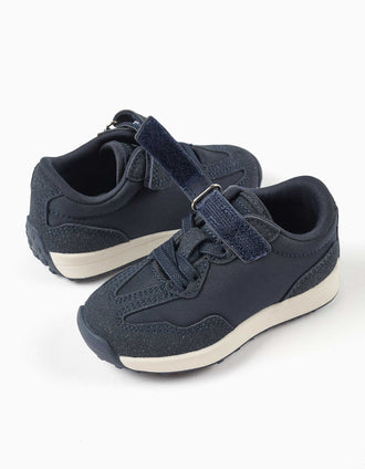 Baskets bi-matière avec semelle antidérapante pour bébé garçon, bleu foncé