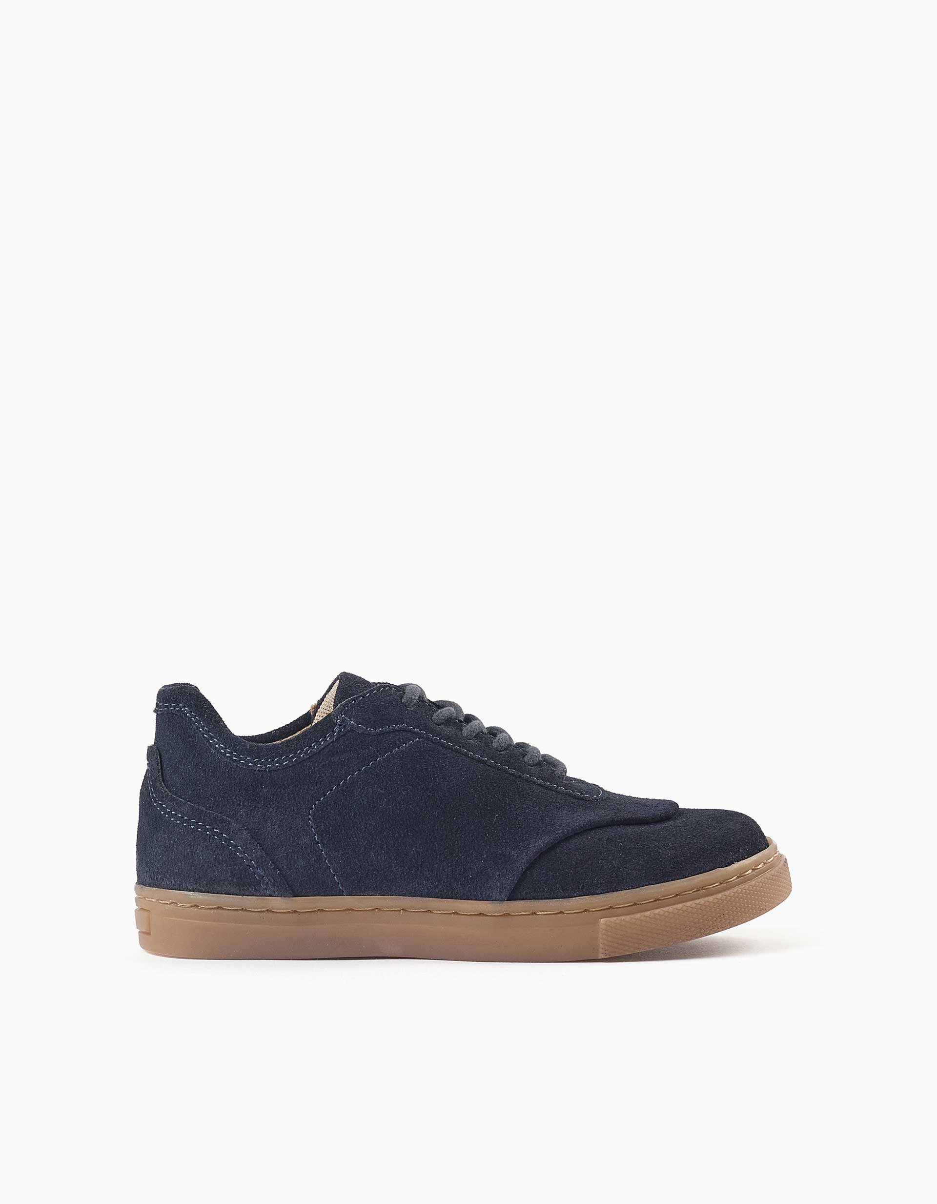 Baskets en suède à lacets pour garçon, bleu marine