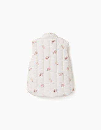 Chaleco acolchado con motivo floral y bolsillos para bebé niña, beige