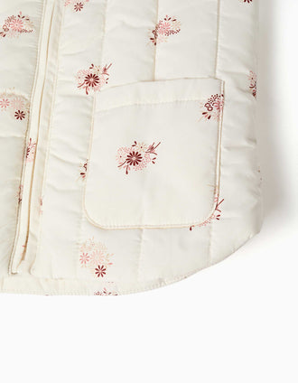 Chaleco acolchado con motivo floral y bolsillos para bebé niña, beige