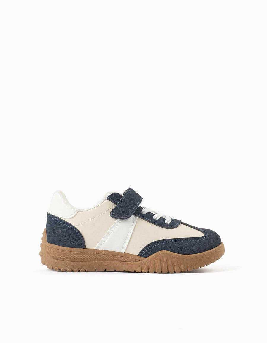 Trainers with non-slip rubber sole for boys, blue/beige/white