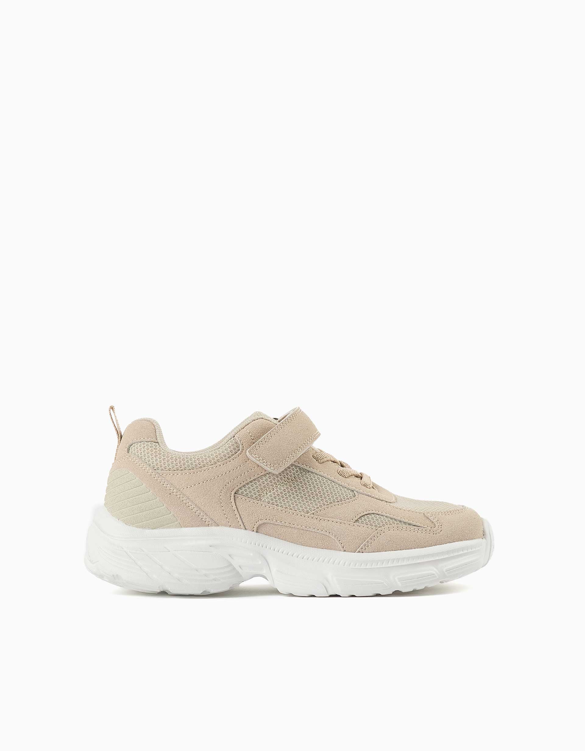 Baskets en maille à semelle épaisse antidérapante pour enfant, beige