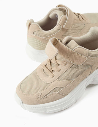Baskets en maille à semelle épaisse antidérapante pour enfant, beige