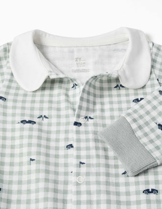 Babygrow de algodão com padrão Vichy para recém-nascido e bebé, verde
