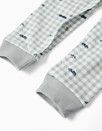 Babygrow de algodão com padrão Vichy para recém-nascido e bebé, verde