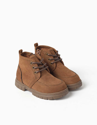 Bottes en suédine avec lacets pour bébé garçon, marron
