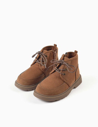 Bottes en suédine avec lacets pour garçon, marron