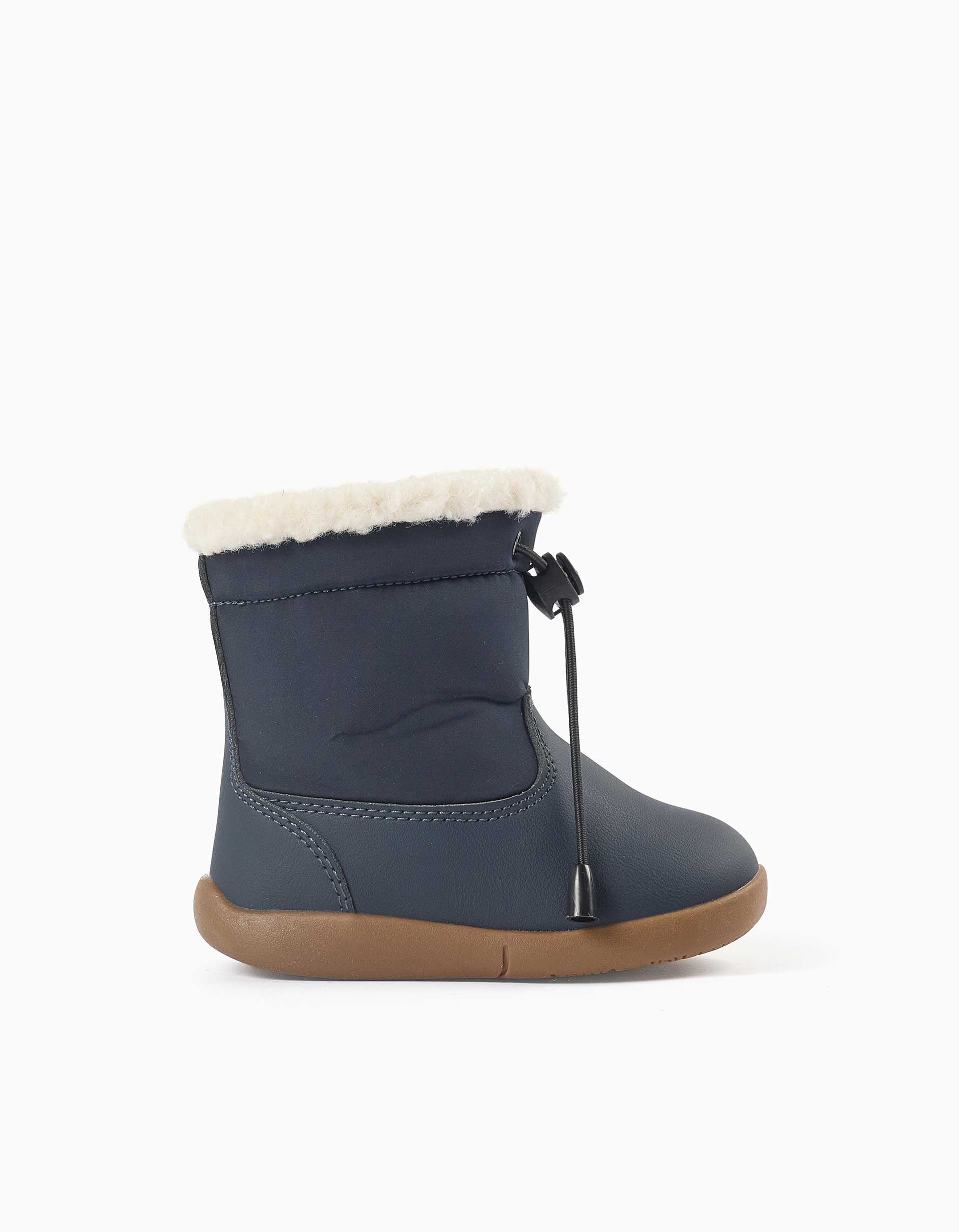 Barefoot boots with sherpa lining for babies, navy blue