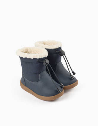 Barefoot boots with sherpa lining for babies, navy blue