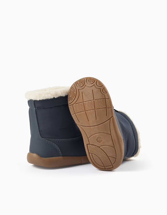 Barefoot boots with sherpa lining for babies, navy blue