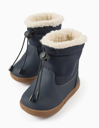 Barefoot boots with sherpa lining for babies, navy blue