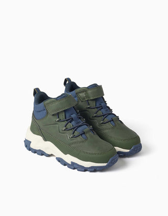 Botas de montaña con suela gruesa para niño, verde/azul/blanco
