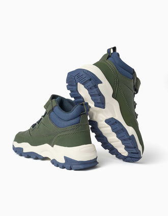 Botas de montaña con suela gruesa para niño, verde/azul/blanco