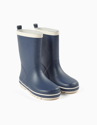 Bottes de pluie à semelle antidérapante pour enfant, bleu marine/blanc