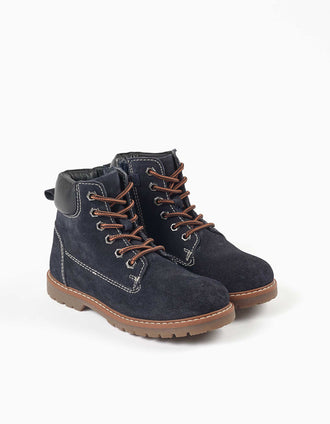 Bottes de montagne en suède à lacets You&Me pour garçon, bleu marine