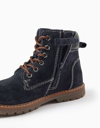 Bottes de montagne en suède à lacets You&Me pour garçon, bleu marine