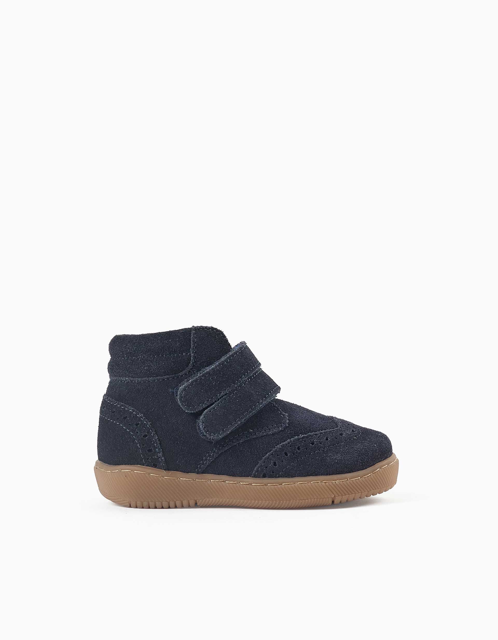 Bottines Barefoot en suède à scratch pour bébé, bleu marine
