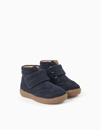 Bottines Barefoot en suède à scratch pour bébé, bleu marine