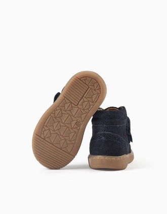 Bottines Barefoot en suède à scratch pour bébé, bleu marine