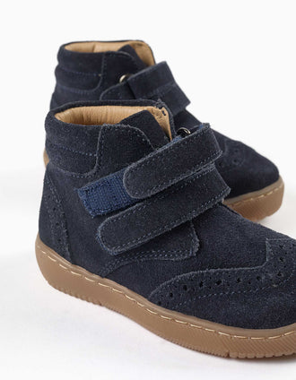 Bottines Barefoot en suède à scratch pour bébé, bleu marine