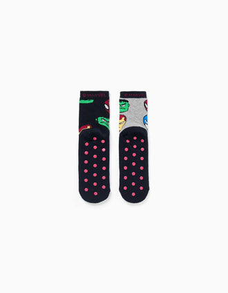 Pack de 2 meias antiderrapantes Marvel Heroes para menino, preto/cinza