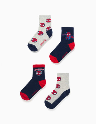 Pack de 4 pares de meias Spider-Man para menino, azul/vermelho/cinza