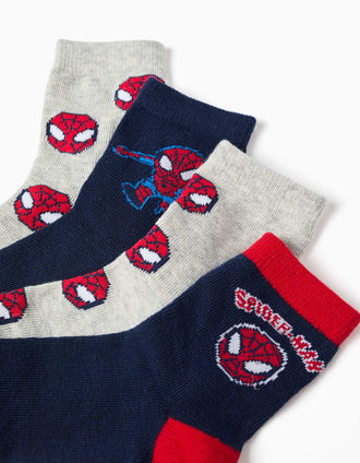 Pack de 4 pares de meias Spider-Man para menino, azul/vermelho/cinza
