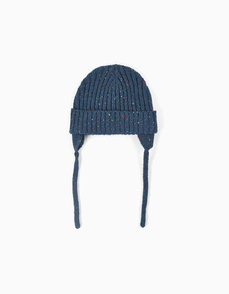 Bonnet avec fils colorés et liens à nouer pour bébé garçon, bleu