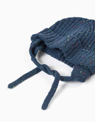 Bonnet avec fils colorés et liens à nouer pour bébé garçon, bleu