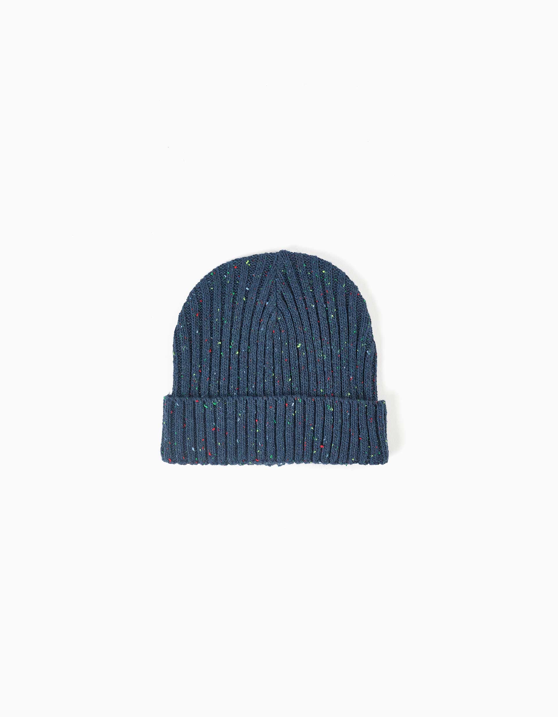 Ribbed knit beanie with colourful dots for boys, dark blue