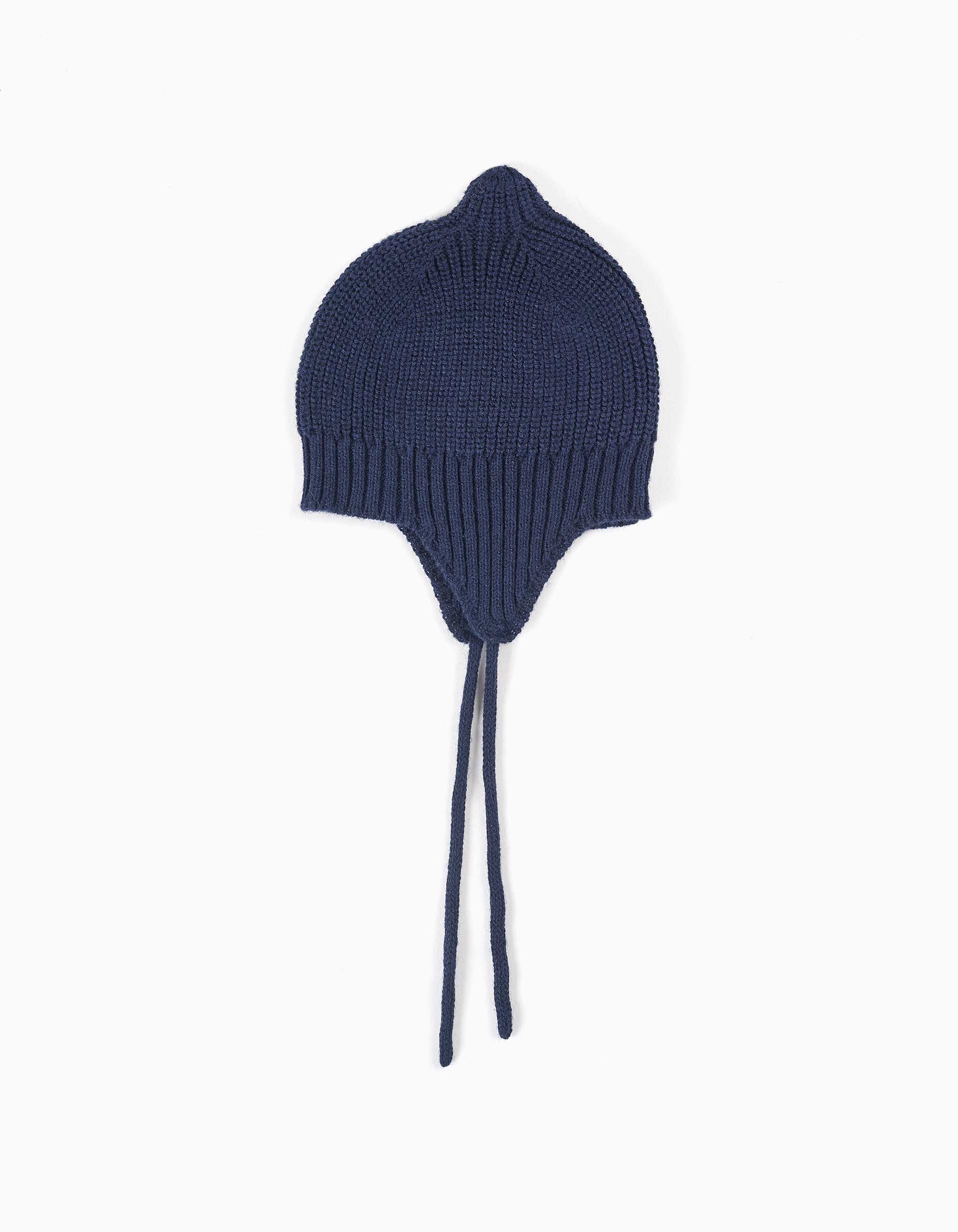 Gorro de punto con tirantes laterales para recién nacido, azul marino