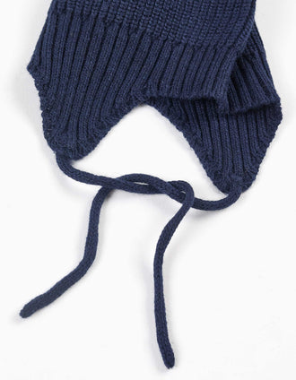 Gorro de punto con tirantes laterales para recién nacido, azul marino
