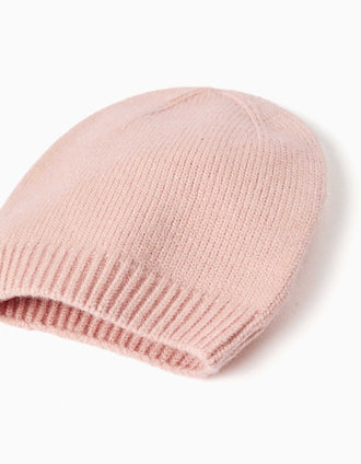 Conjunto de gorro + luvas de malha para recém-nascida, rosa-claro