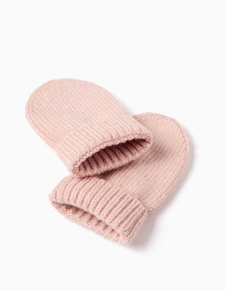 Conjunto de gorro + luvas de malha para recém-nascida, rosa-claro