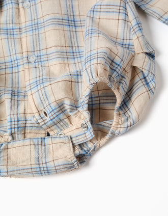 Body-camisa de algodão com padrão xadrez para recém-nascido, bege