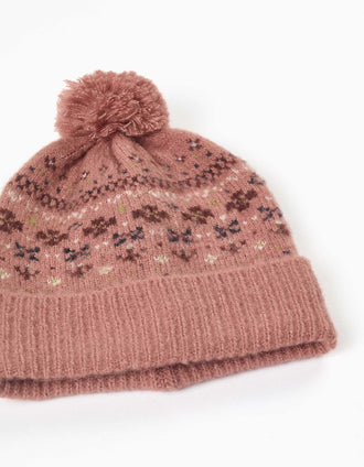 Knitted beanie and gloves set with jacquard for girls, pink