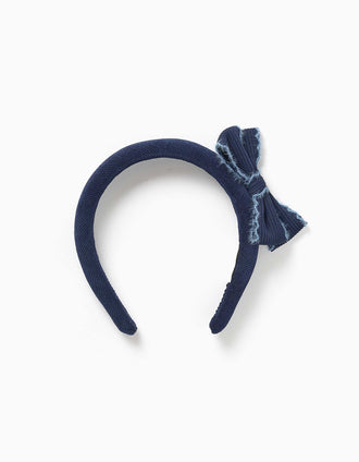 Bandolete acolchoada em veludo com laço para menina, azul-marinho