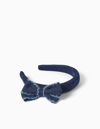 Bandolete acolchoada em veludo com laço para menina, azul-marinho