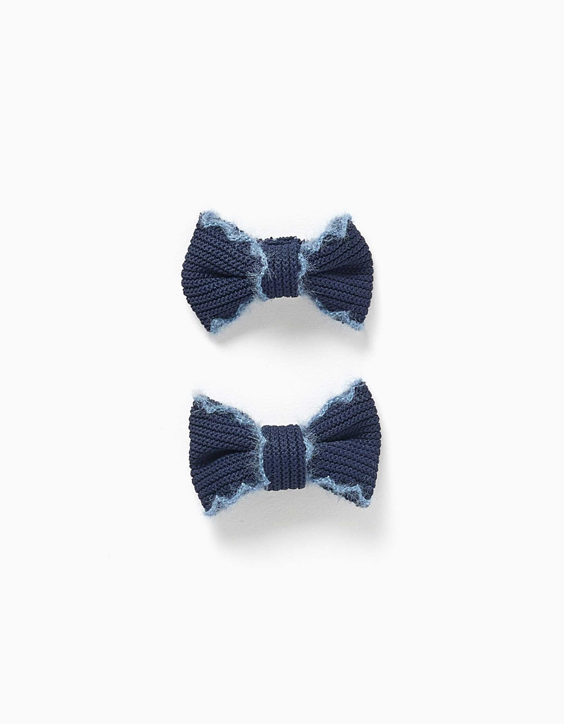 Pack de 2 ganchos de cabelo com laços em malha para menina, azul-marinho