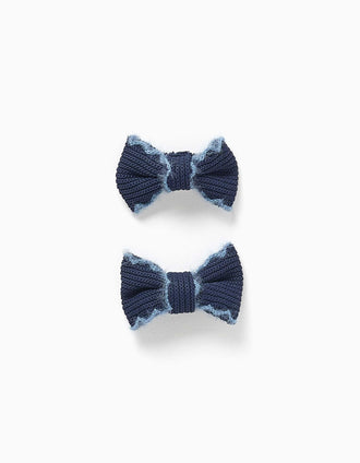Pack de 2 ganchos de cabelo com laços em malha para menina, azul-marinho